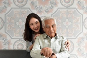 Asian senior father and smiling daughter, Happy family relations