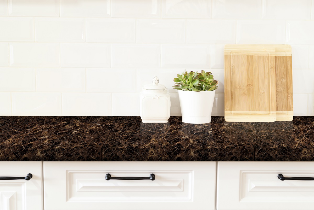 Bright And Clean Kitchen With White Cabinets, Close Up. Cutting