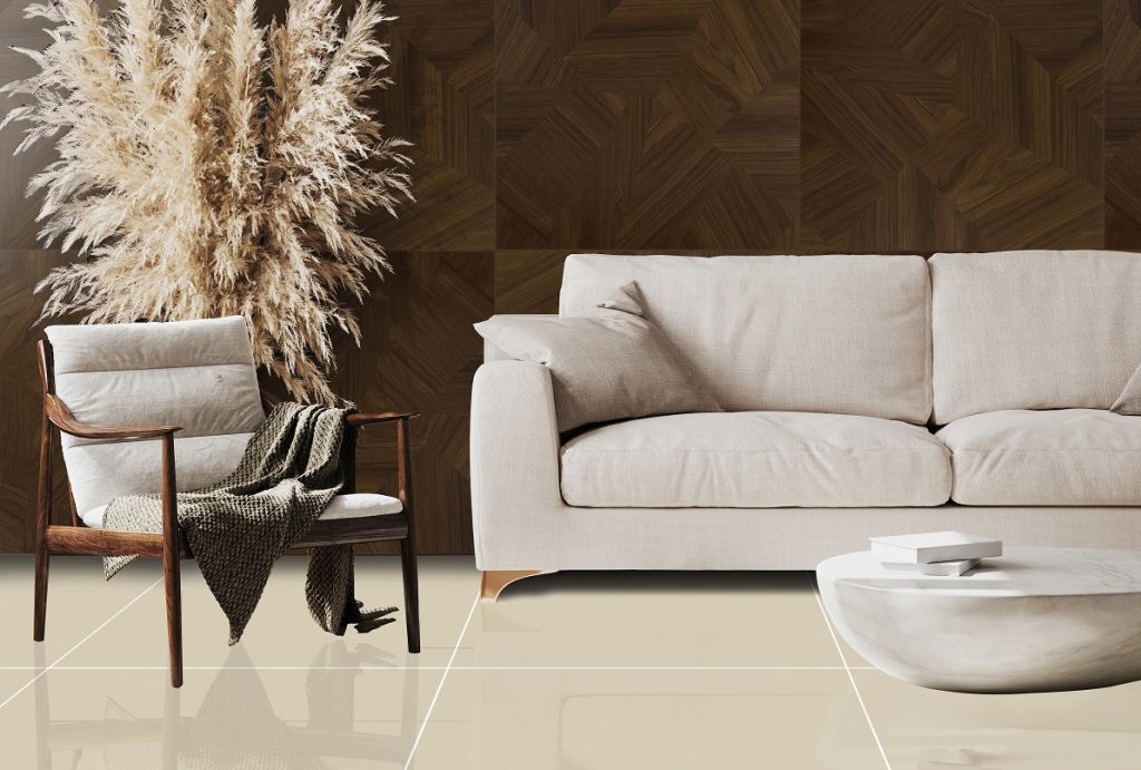 Modern living room interior mock up with wooden wall panel, wood