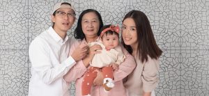 Happy Asian family on white background2