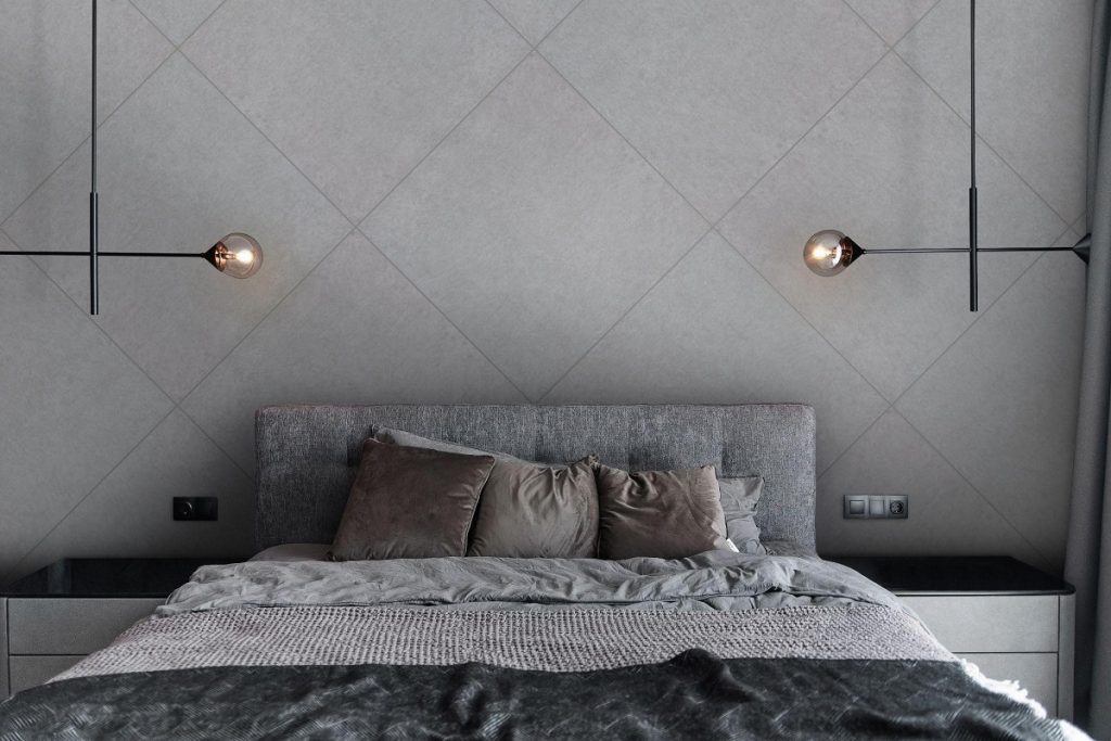 Use dark gray tiles in the bedroom
